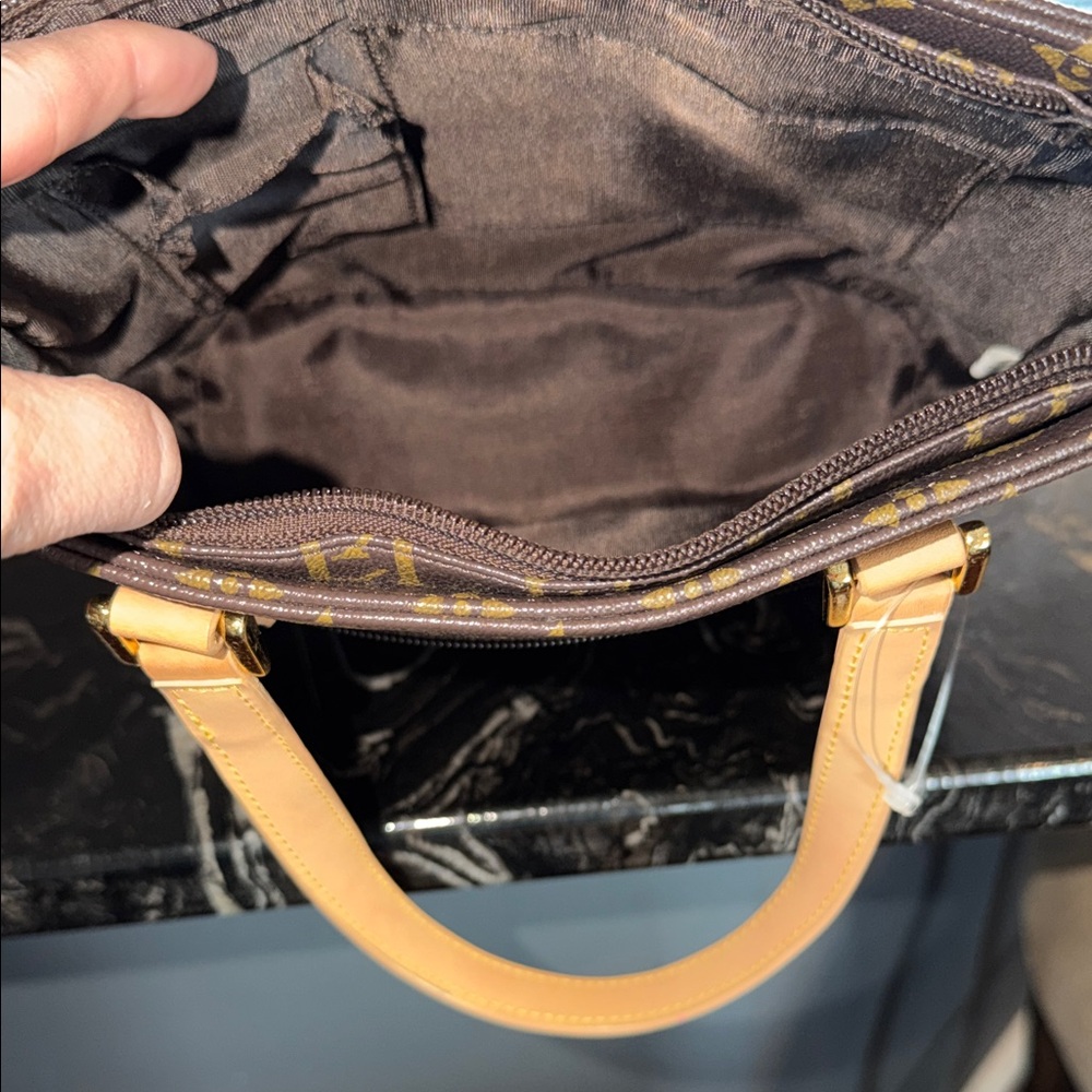 Valentino Lorenzo Brown Monogram Tote Bag with Tan Handles - Picture 3 of 4